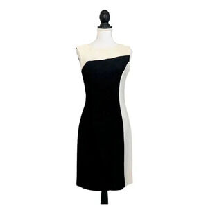 Rickie Freeman Teri Jon Black Ivory Velvet Wool Blend Knee Length Dress Size 8